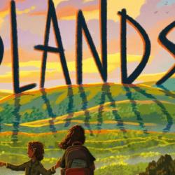 Detail from the cover of Brogen Murphy's book, Wildlands, two children are silhouetted against a background of rolling hills.
