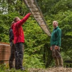 An arboreal wildlife bridge, designed for native dormice after seeing successes in Japan, on the Isle of Wight. It helps to reconnect fragmented woodland patches. Credit: People's Trust for Endangered Species