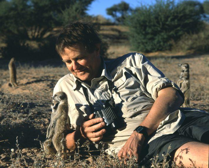 Professor Tim Clutton-Brock with meerkats