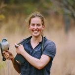 Researcher at a bird's nest