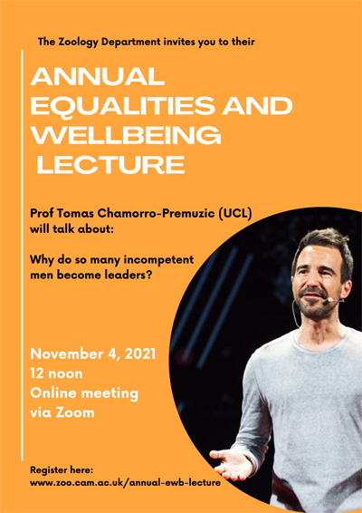 Advertising poster for the ewb lecture with picture of the speaker
