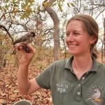 Jess Lund with greater honeyguide
